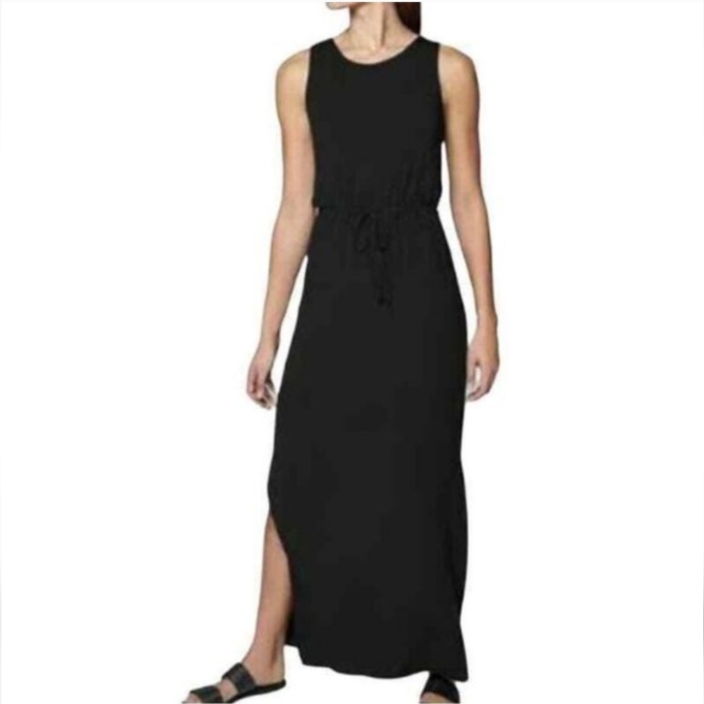 Athleta Black Sleeveless Drawstring Maxi Dress Small
